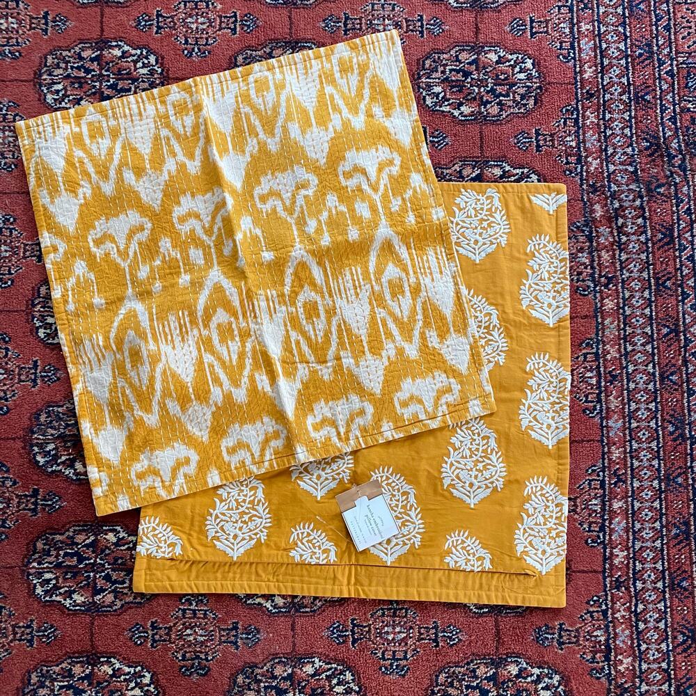 New Pottery Barn 20" Kantha Embroidered Pillow Covers – Reversible Honey Gold